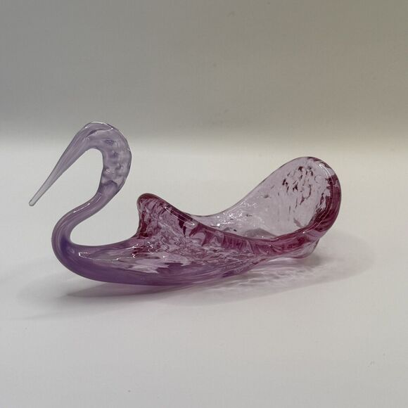 Other - Handmade Glass Swan Trinket Dish Pink/Purple